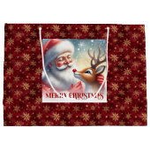Joyful Santa and Rudolph Holiday Cartoon Bag Große Geschenktüte (Rückseite)