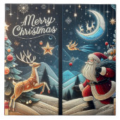 Joyful Santa on snowy Christmas Eve Fliese (Vorderseite)