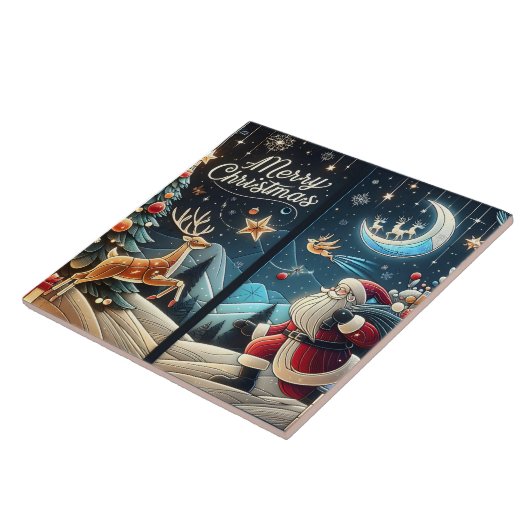 Joyful Santa on snowy Christmas Eve Fliese (Seite)