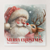 Joyful Santa Rudolph Personalized Christmas Kids Puzzle (Vertikal)