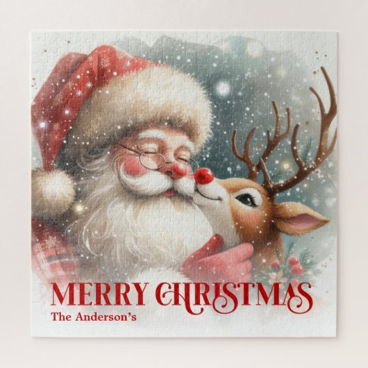 Joyful Santa Rudolph Personalized Christmas Kids  Puzzle (Vertikal)