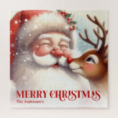Joyful Santa Rudolph Personalized Christmas Kids Puzzle (Vertikal)