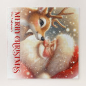 Joyful Santa Rudolph Personalized Christmas Kids Puzzle (Horizontal)