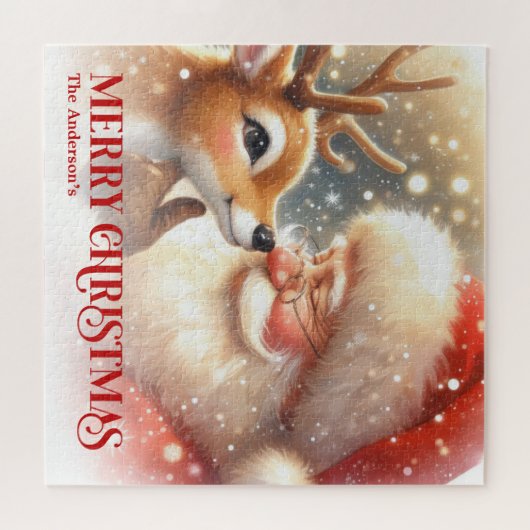 Joyful Santa Rudolph Personalized Christmas Kids  Puzzle (Horizontal)