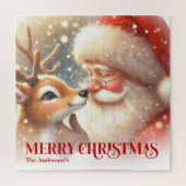 Joyful Santa Rudolph Personalized Christmas Kids Puzzle (Vertikal)