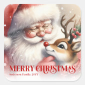 Joyful Santa Rudolph Personalized Christmas Kids Quadratischer Aufkleber (Vorderseite)