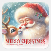 Joyful Santa Rudolph Personalized Christmas Kids Quadratischer Aufkleber (Vorderseite)