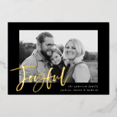 Joyful Script Black Foto Folien Feiertagskarte (Vorderseite)