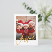 Joyful Script Foto Holiday Postcard Feiertagspostkarte (Stehend Vorderseite)