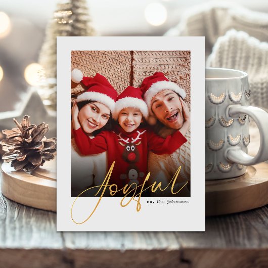 Joyful Script Foto Holiday Postcard Feiertagspostkarte