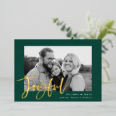 Joyful Script Green Foto Folien Feiertagskarte (Stehend vorne)