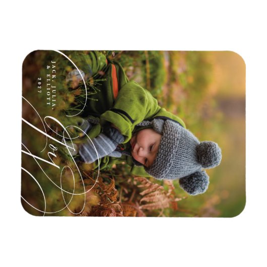 Joyful Script Happy Foto Holiday Magnet (Horizontal)