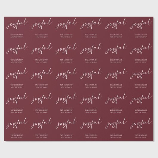 Joyful Script Merry Weihnachtsname Burgundy Geschenkpapier (Flach)