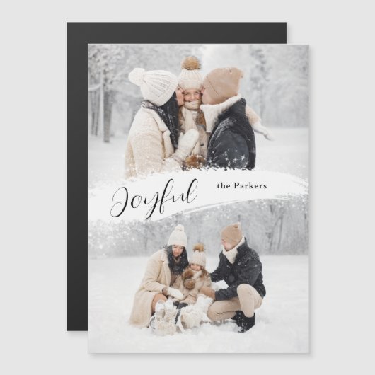 Joyful Script mit Snowy Brushstroke 2-Foto Magnetkarte (Vorne/Hinten)