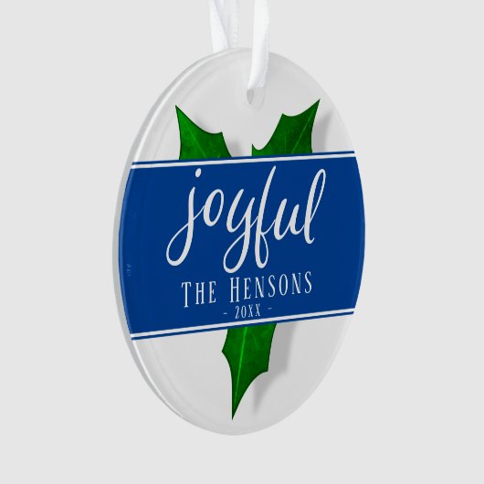 Joyful Script Modern Holly Berry Pflanze Ornament (Vorderseite)
