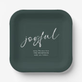 Joyful Script Name Merry Christmas Green Pappteller (Vorderseite)