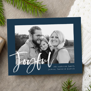 Joyful Script   Navy Holiday Foto Postkarte