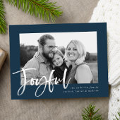 Joyful Script | Navy Holiday Foto Postkarte
