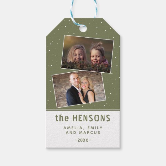 Joyful Script Olive Green Holiday 2 Foto Geschenkanhänger (Vorderseite)