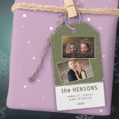 Joyful Script Olive Green Holiday 2 Foto Geschenkanhänger