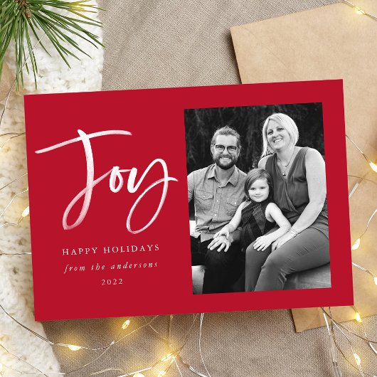 Joyful Script Red Foto Feiertagskarte