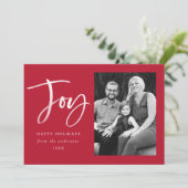 Joyful Script Red Foto Feiertagskarte (Stehend Vorderseite)