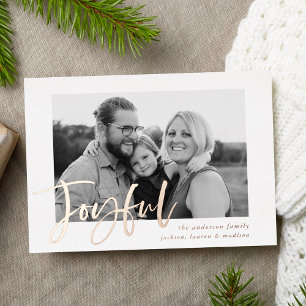 Joyful Script Rose Gold Foto Folien Feiertagskarte
