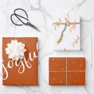 Joyful Script Snowflake Olive Green Holiday Wrappi Geschenkpapier Set