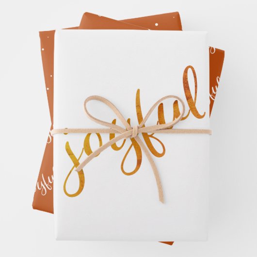 Joyful Script Snowflakes Orange Holiday Geschenkpapier Set (Beispiel)