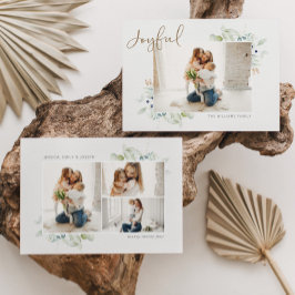 Joyful Script Watercolor Grüne 4 Foto Feiertagskarte