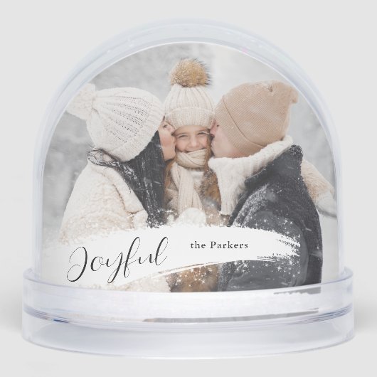 Joyful Script with Snowy Brushstroke Snow Globe Schneekugeln (Vorderseite)