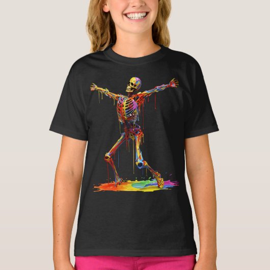 Joyful Skeleton: Tanz der Farben T-Shirt (Vorderseite)