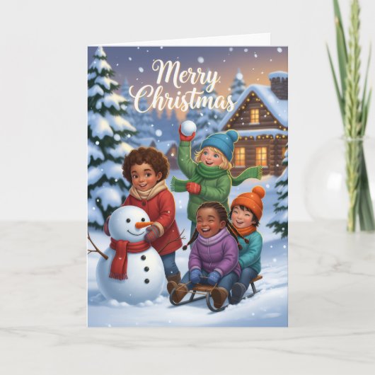 Joyful Snow Day Friends – Kids Christmas Card Karte (Vorderseite)