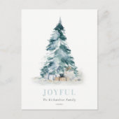 Joyful Snow Watercolor Pine Feiertagspostkarte (Vorderseite)