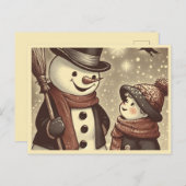 Joyful Snowman and Child Cartoon Postcard Postkarte (Vorne/Hinten)