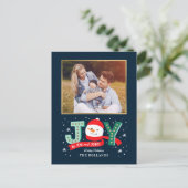 Joyful Snowman Holiday Foto Card Postkarte (Stehend Vorderseite)