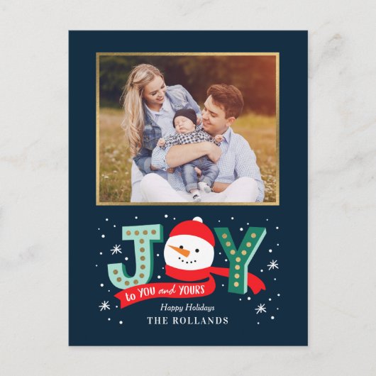 Joyful Snowman Holiday Foto Card Postkarte (Vorderseite)
