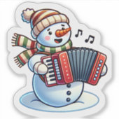 Joyful Snowman Playing Accordion Aufkleber (Vorderseite)