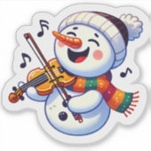 Joyful Snowman Playing Violine Aufkleber (Vorderseite)