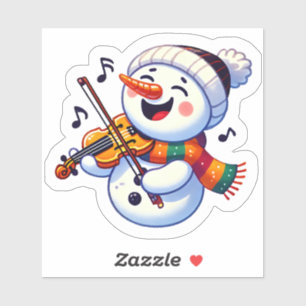 Joyful Snowman Playing Violine Aufkleber