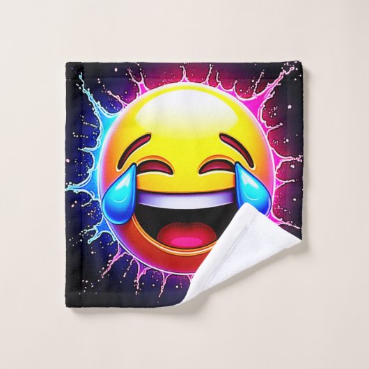Joyful Splash: Laughing Emoji Art Badhandtuch Set (Waschlappen)