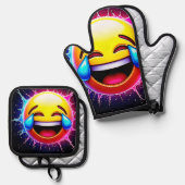 Joyful Splash: Laughing Emoji Art Ofenhandschuh & Topflappen-Set (Vorderseite/Rückseite)