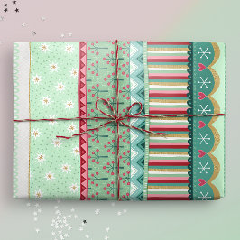 Joyful Strip Grünes Weihnachtswrapping Papier Geschenkpapier