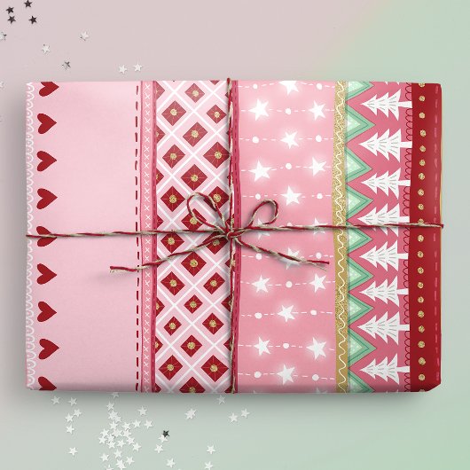 Joyful Stripe Pink Weihnachten Geschenkpapier