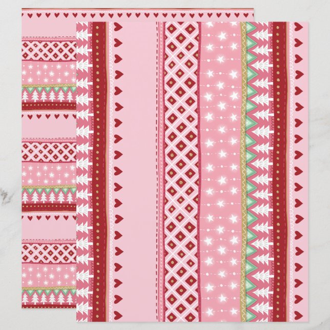 Joyful Stripe Pink Weihnachts-Scrapbook Paper (Vorne/Hinten)