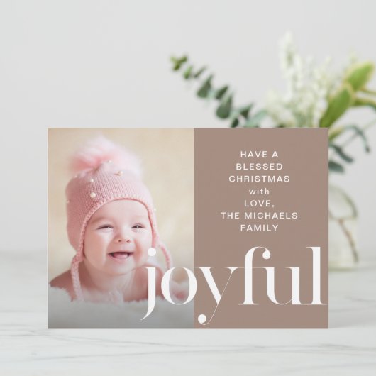 Joyful Taupe Weihnachten Illustriertes Hirsch Foto (Stehend Vorderseite)