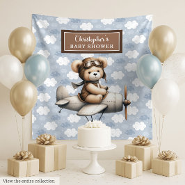 Joyful Teddy Bär Pilot Baby Dusche Foto Banner Wandteppich