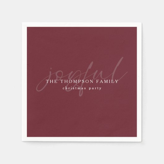 Joyful Text Overlay Name Christmas Burgundy Serviette (Vorderseite)