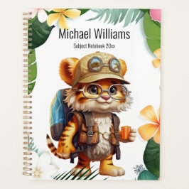 Joyful Tiger Cub with Backpack and coffee Planer