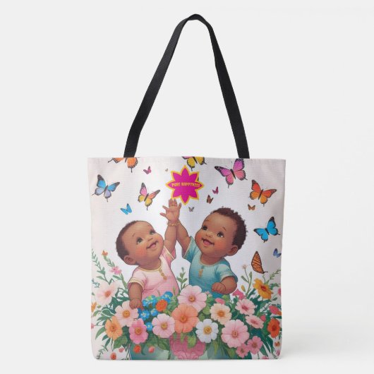 Joyful Tote Bag Niedlich Butterfly und Blume Kunst Tasche (Vorderseite)